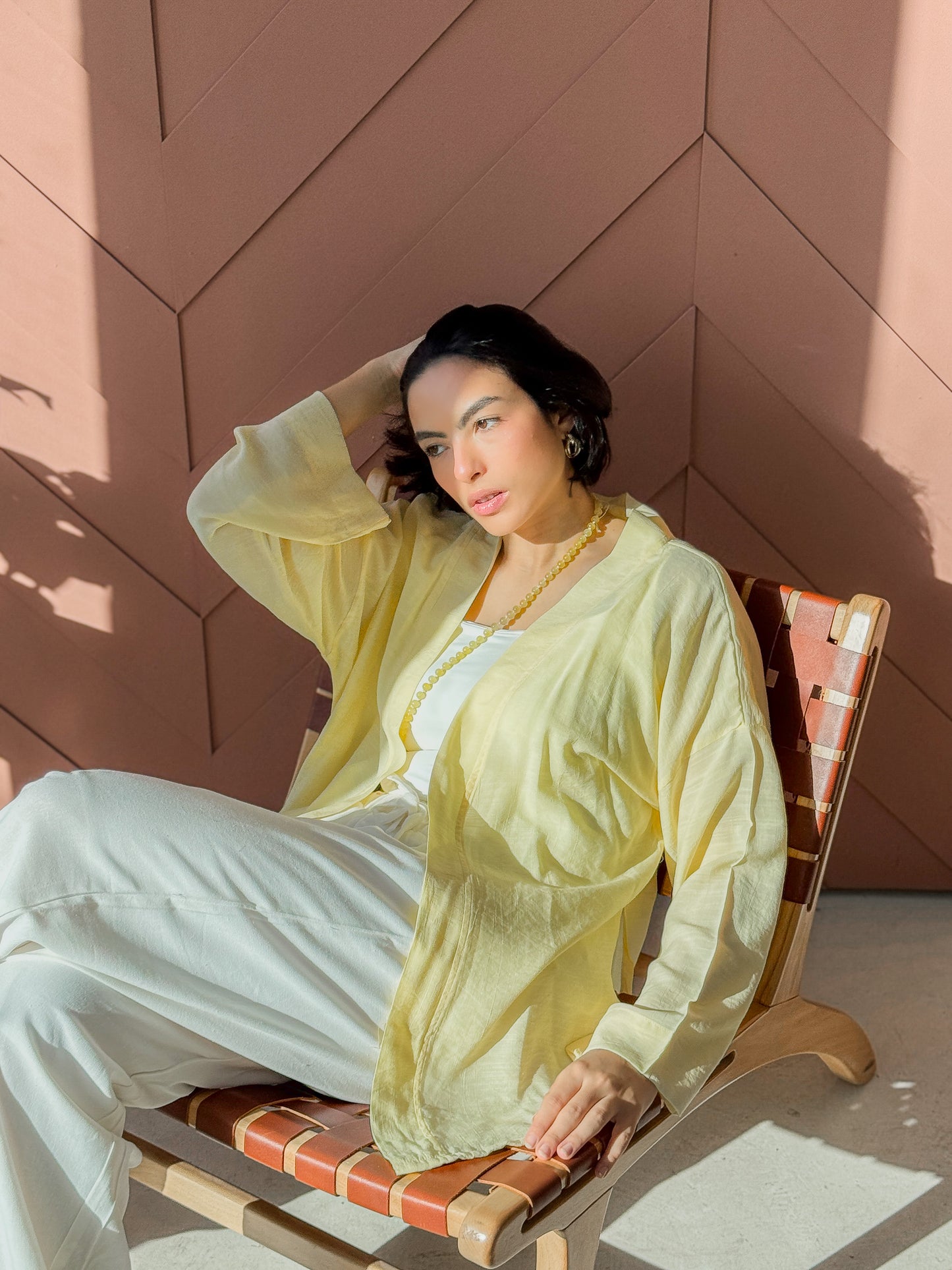 Flowing Open Cardigan In Yellow