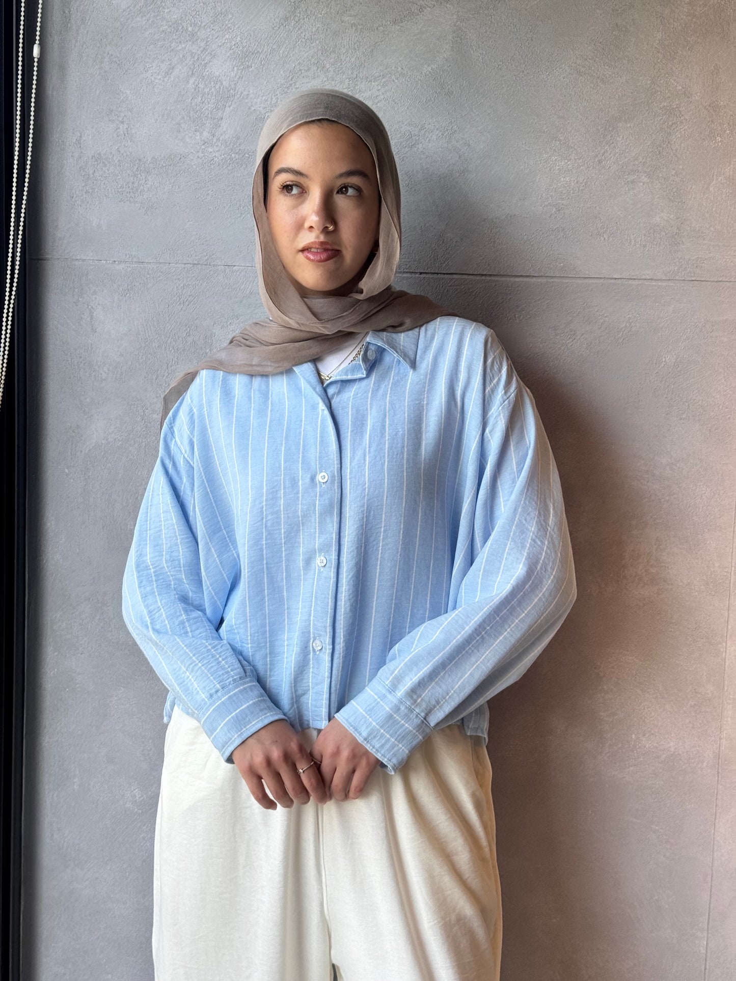Stripped Cropped Baby blue shirt