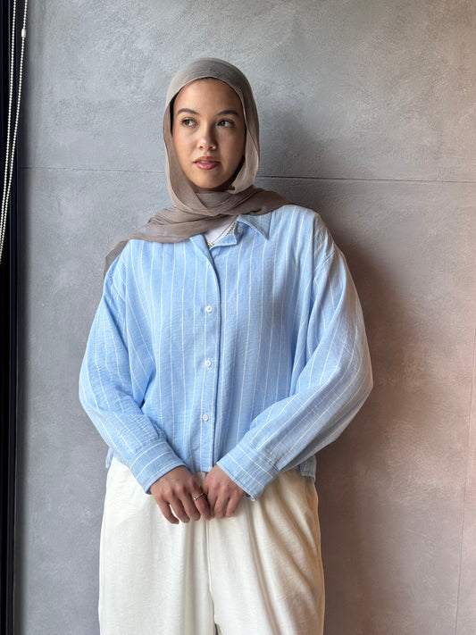 Stripped Cropped Baby blue shirt