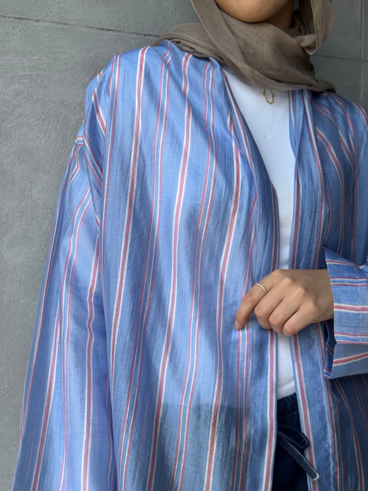 Open Stripped Cardigan Blue