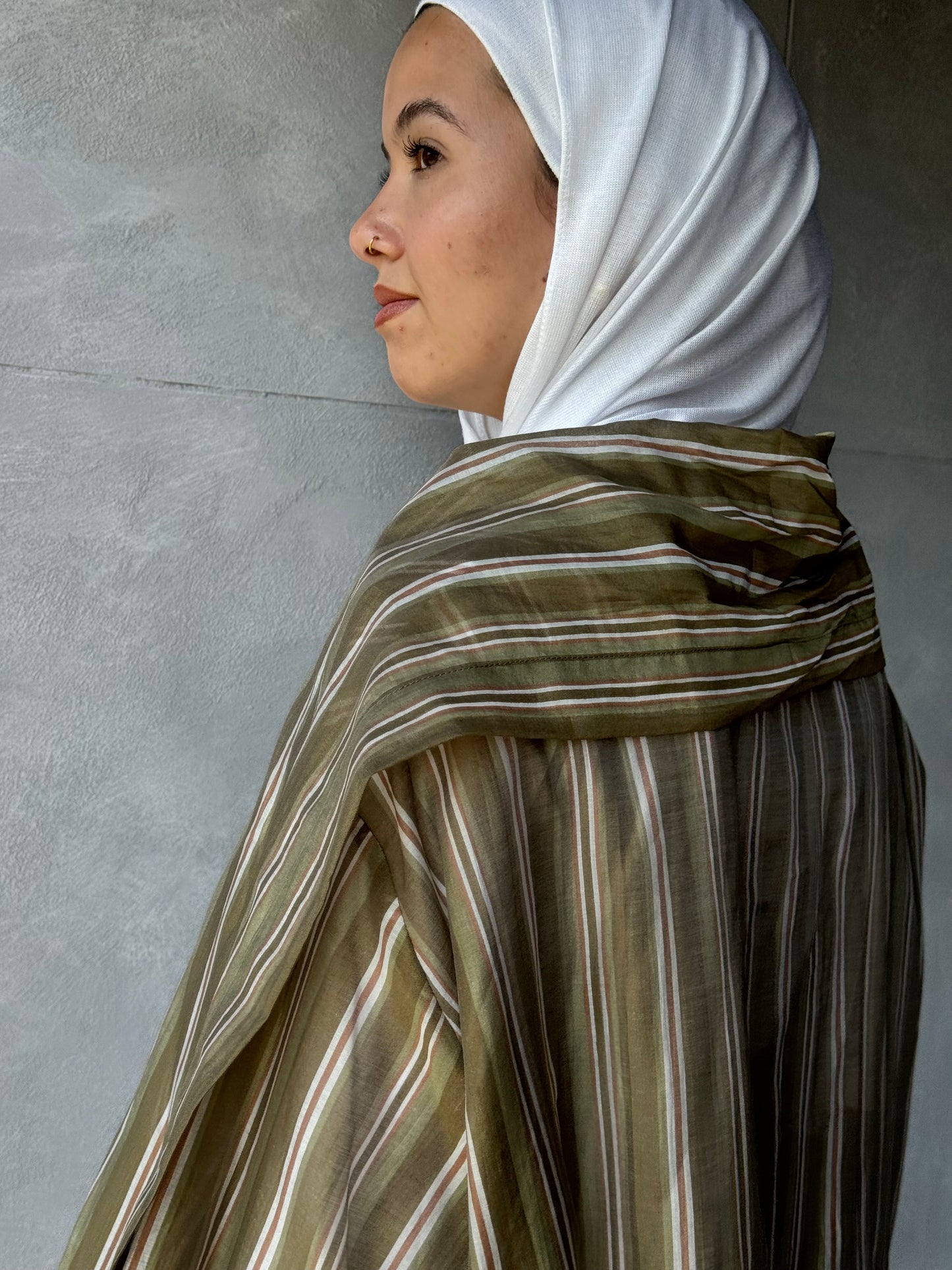 stripped Open Cardigan Olive