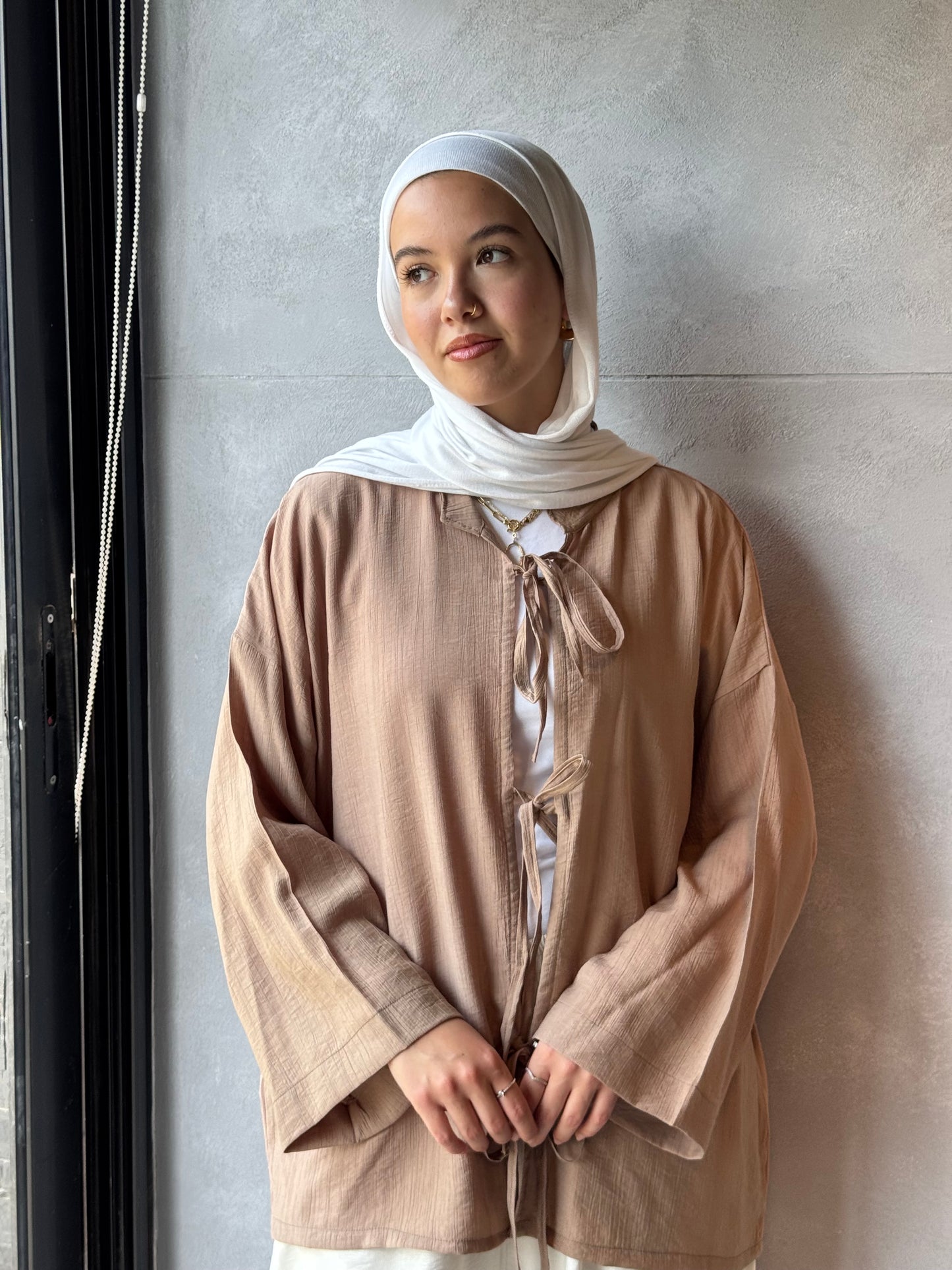 Ribbon Cardigan Beige