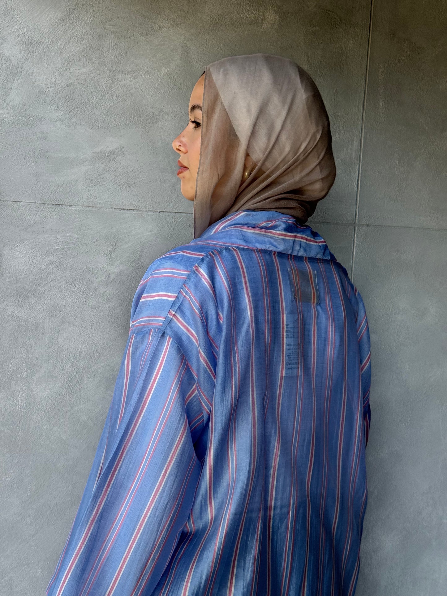 Open Stripped Cardigan Blue