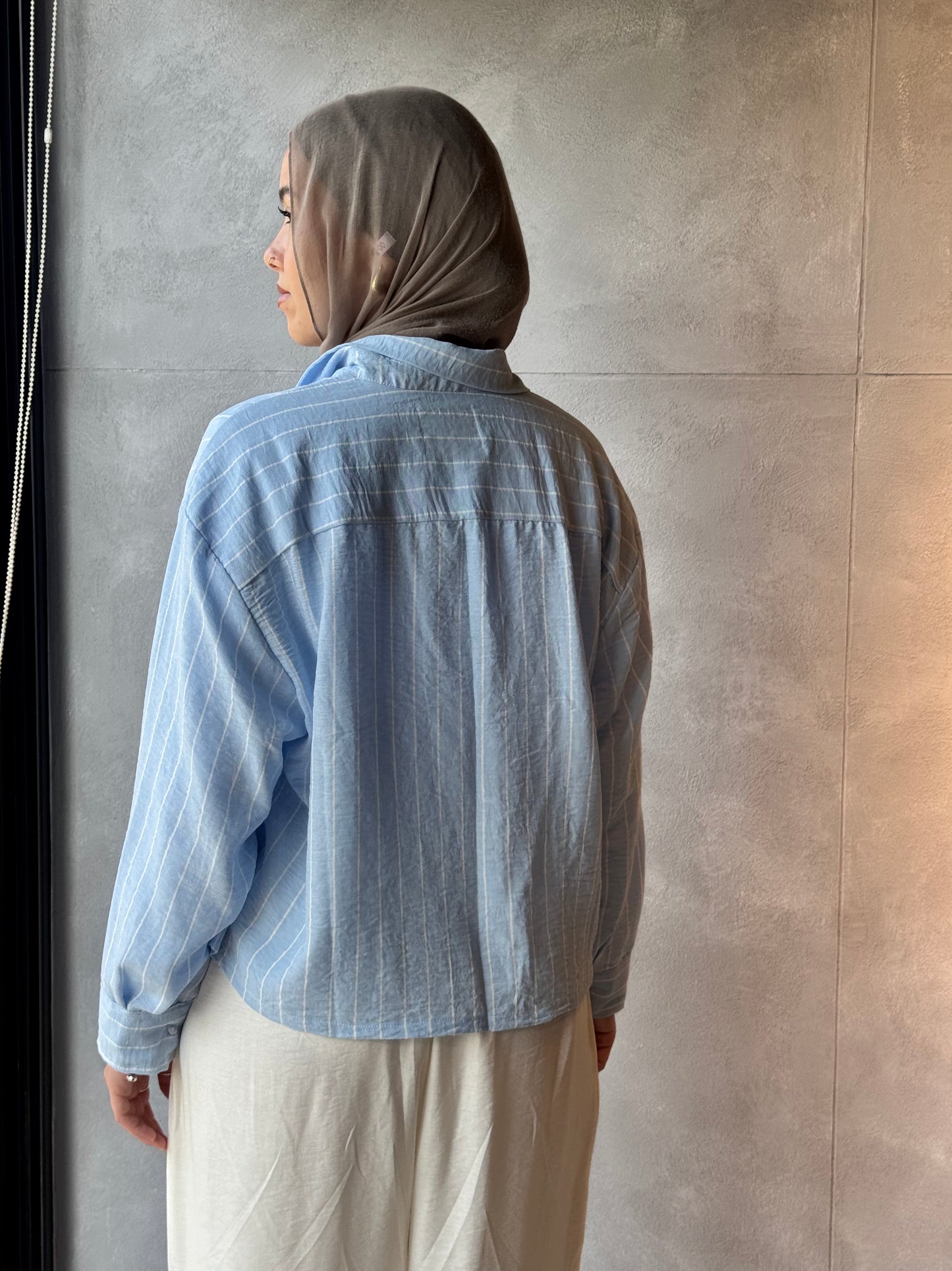 Stripped Cropped Baby blue shirt