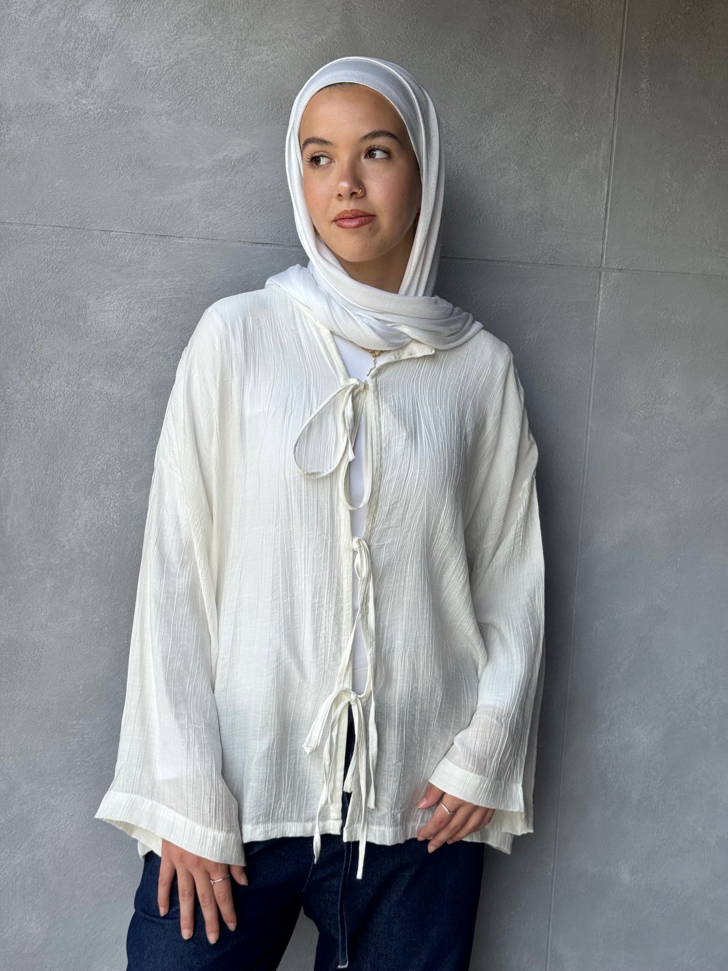 Ribbon Cardigan White
