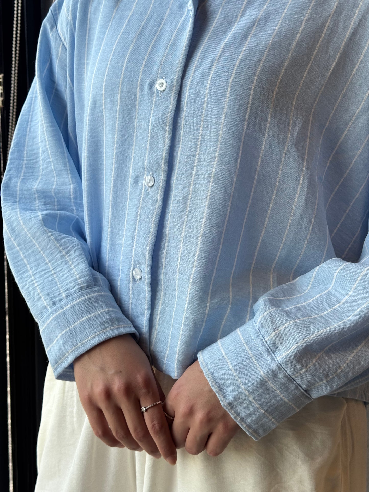 Stripped Cropped Baby blue shirt