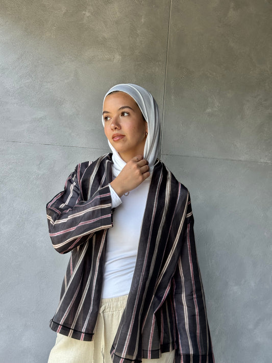 Open Stripped Cardigan Black
