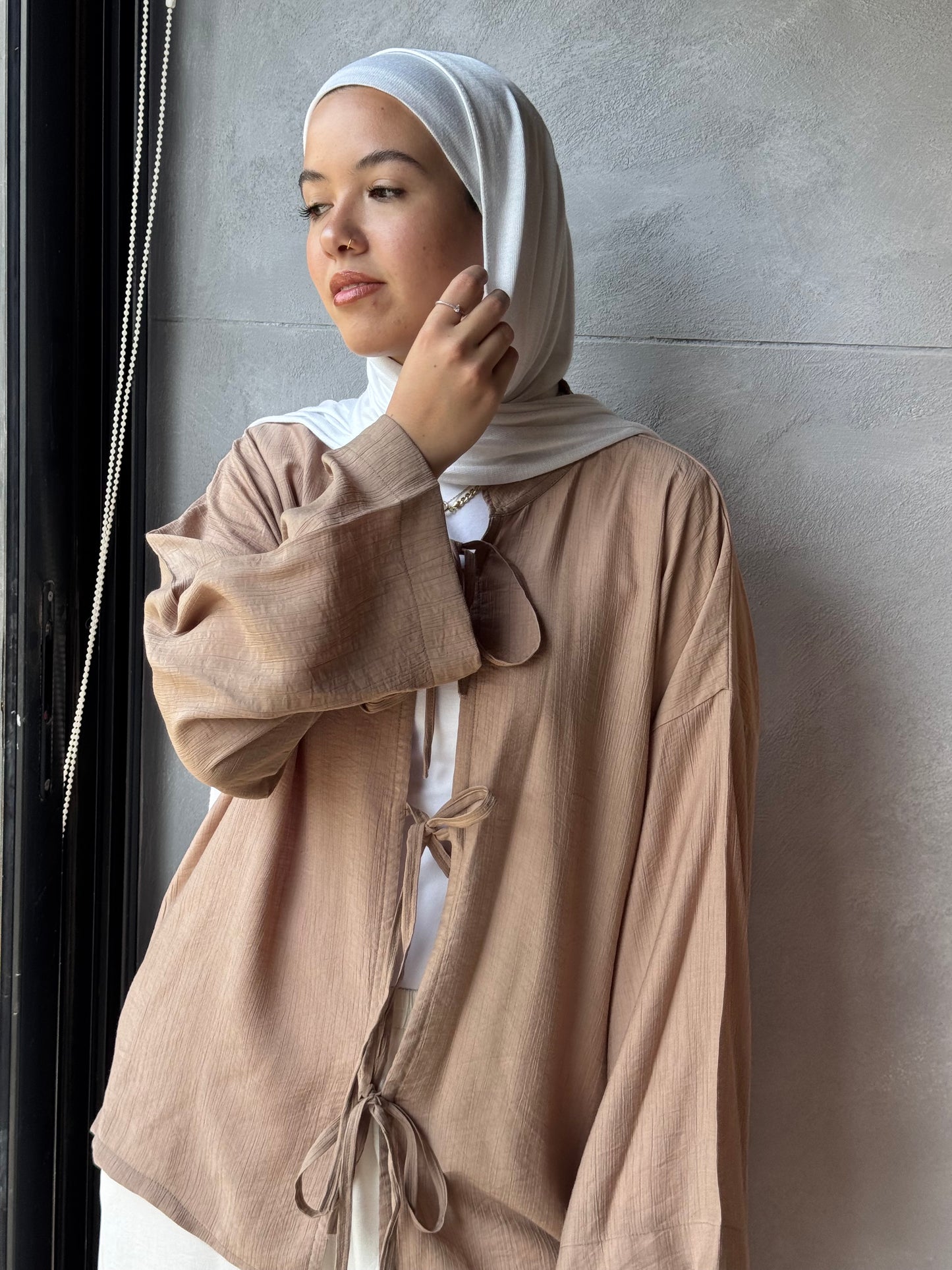 Ribbon Cardigan Beige