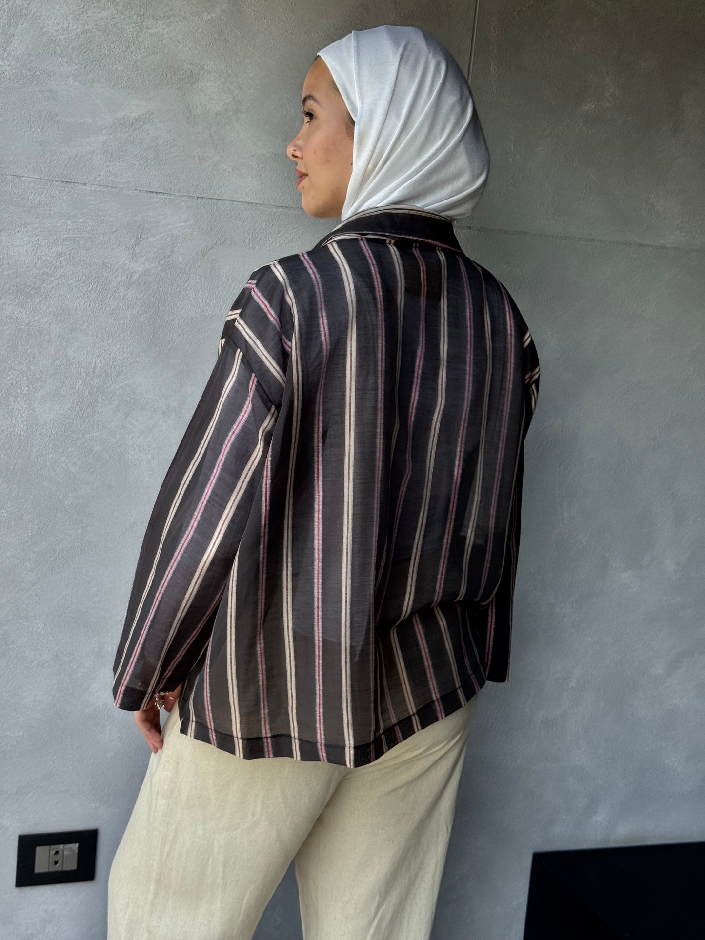 Open Stripped Cardigan Black