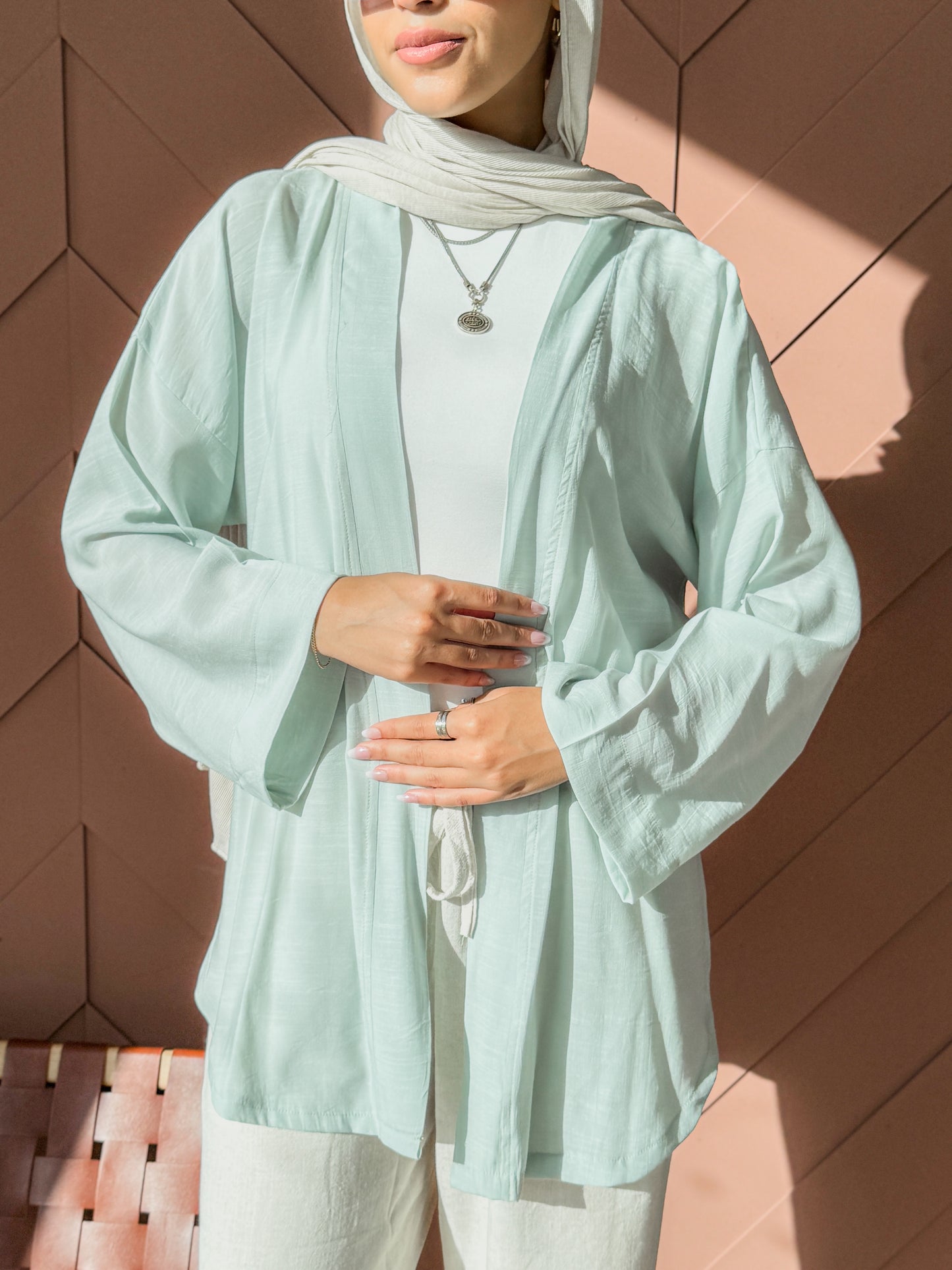 Flowing Open Cardigan In Mint