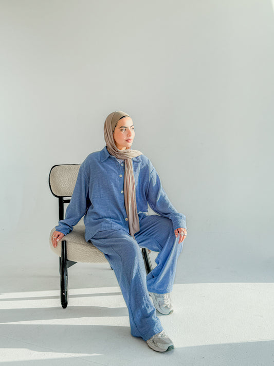 Jeans Linen Set In Light Blue