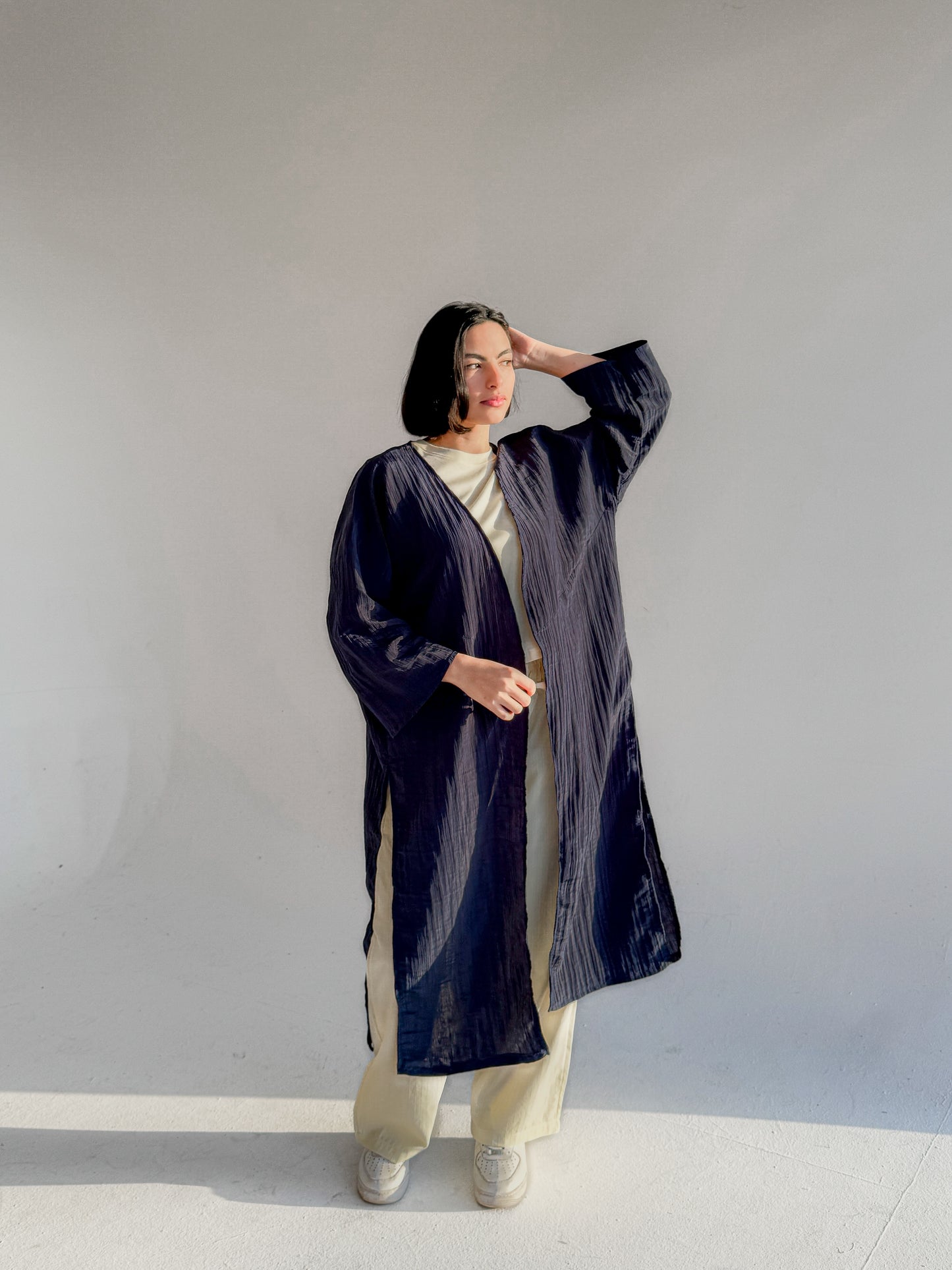 Textured long cardigan In Navy-Blue