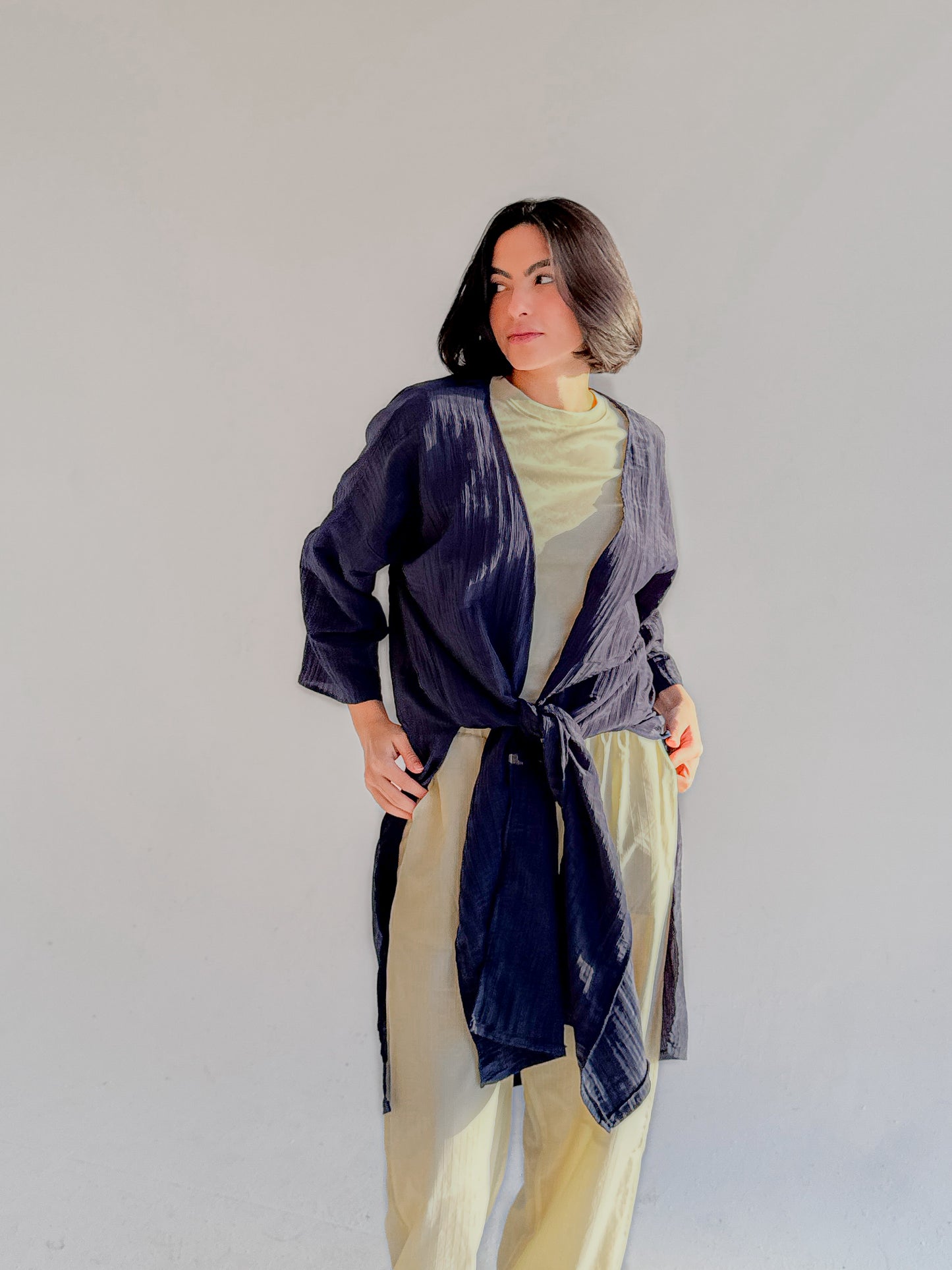 Textured long cardigan In Navy-Blue