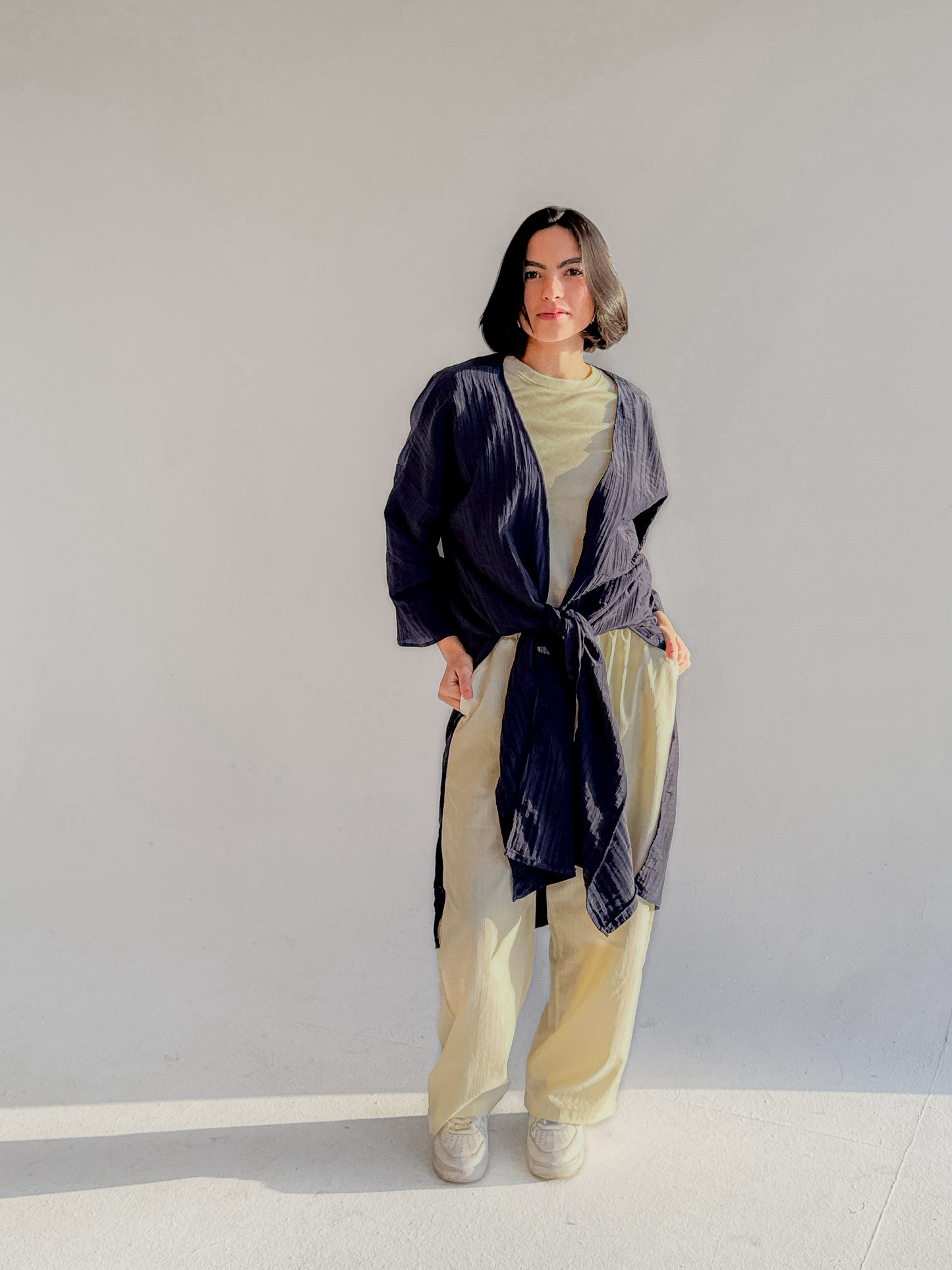 Textured long cardigan In Navy-Blue