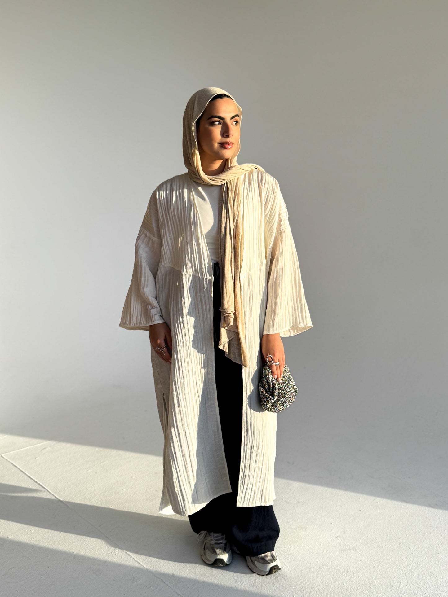 Textured long cardigan In White