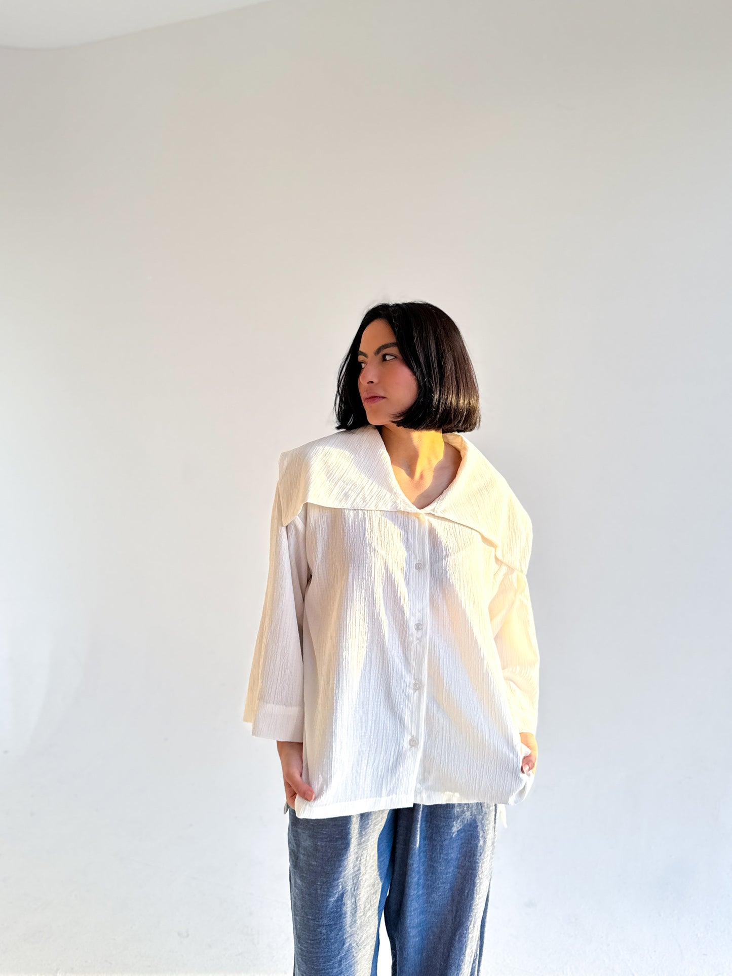Large Collar Shirt In White