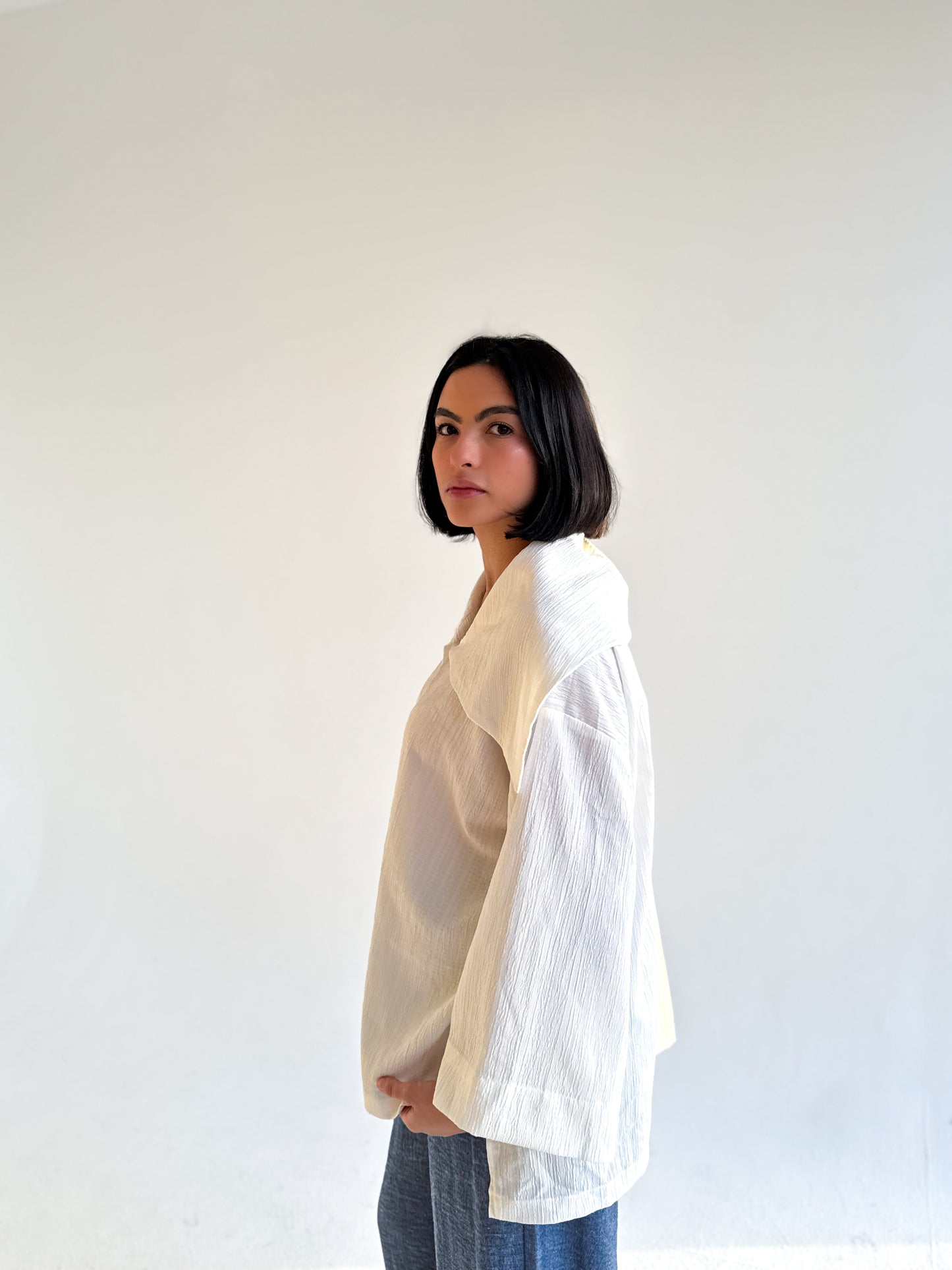 Large Collar Shirt In White