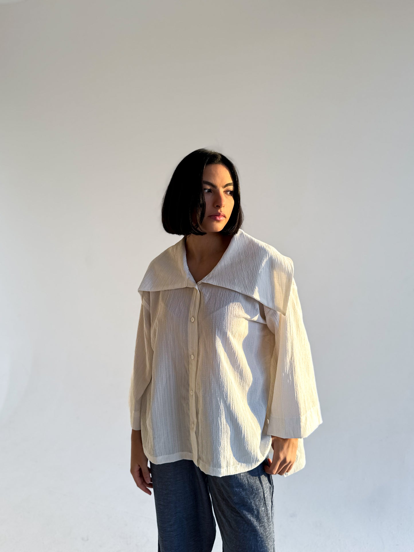 Large Collar Shirt In White