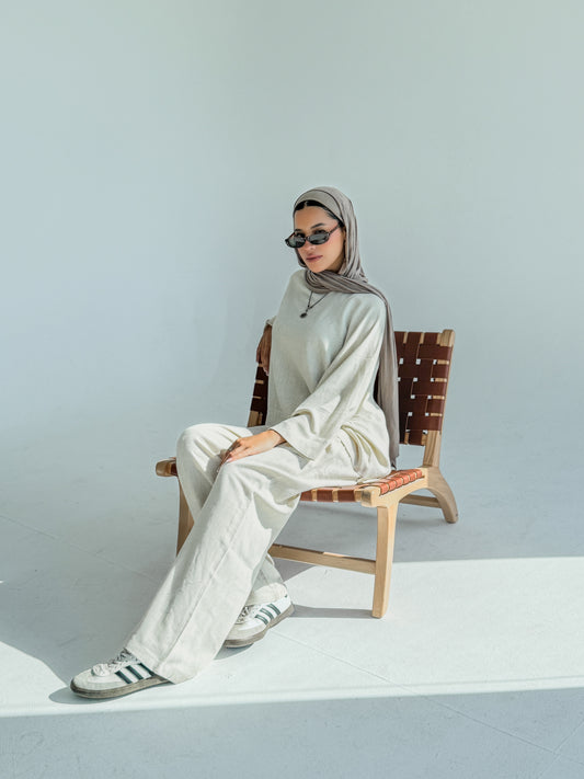Linen Poncho Set In Beige