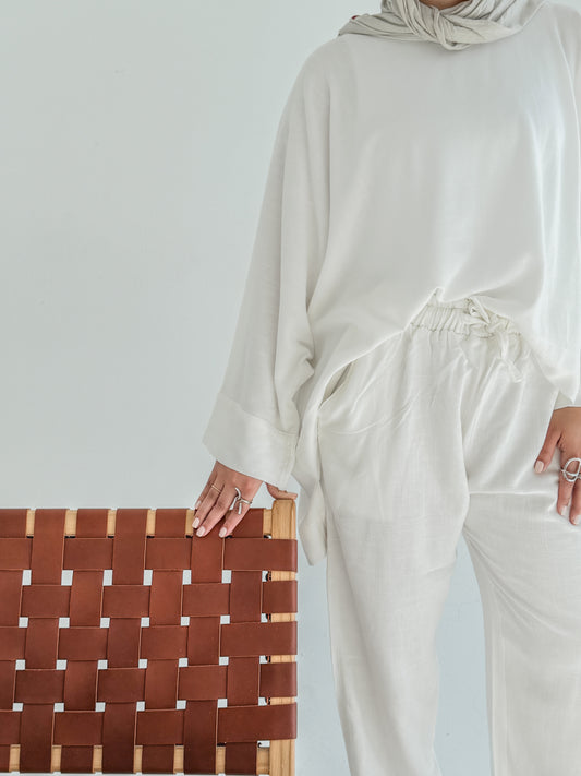 Linen Poncho Set In White
