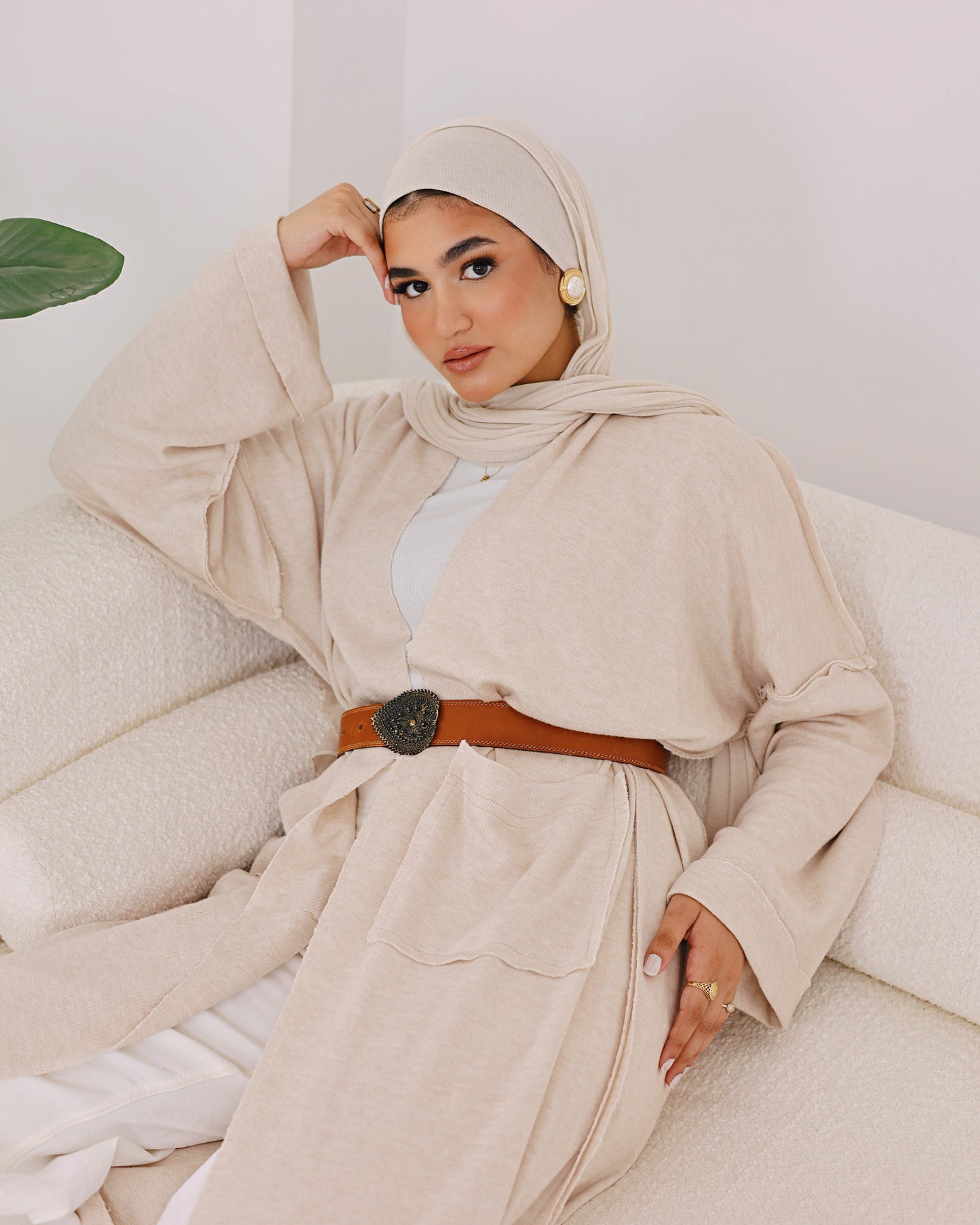 The Comfort long Knit cardigan Beige