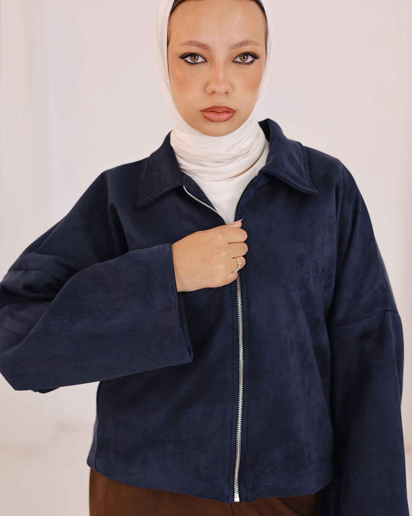 The suede Cropped Jacket Navy