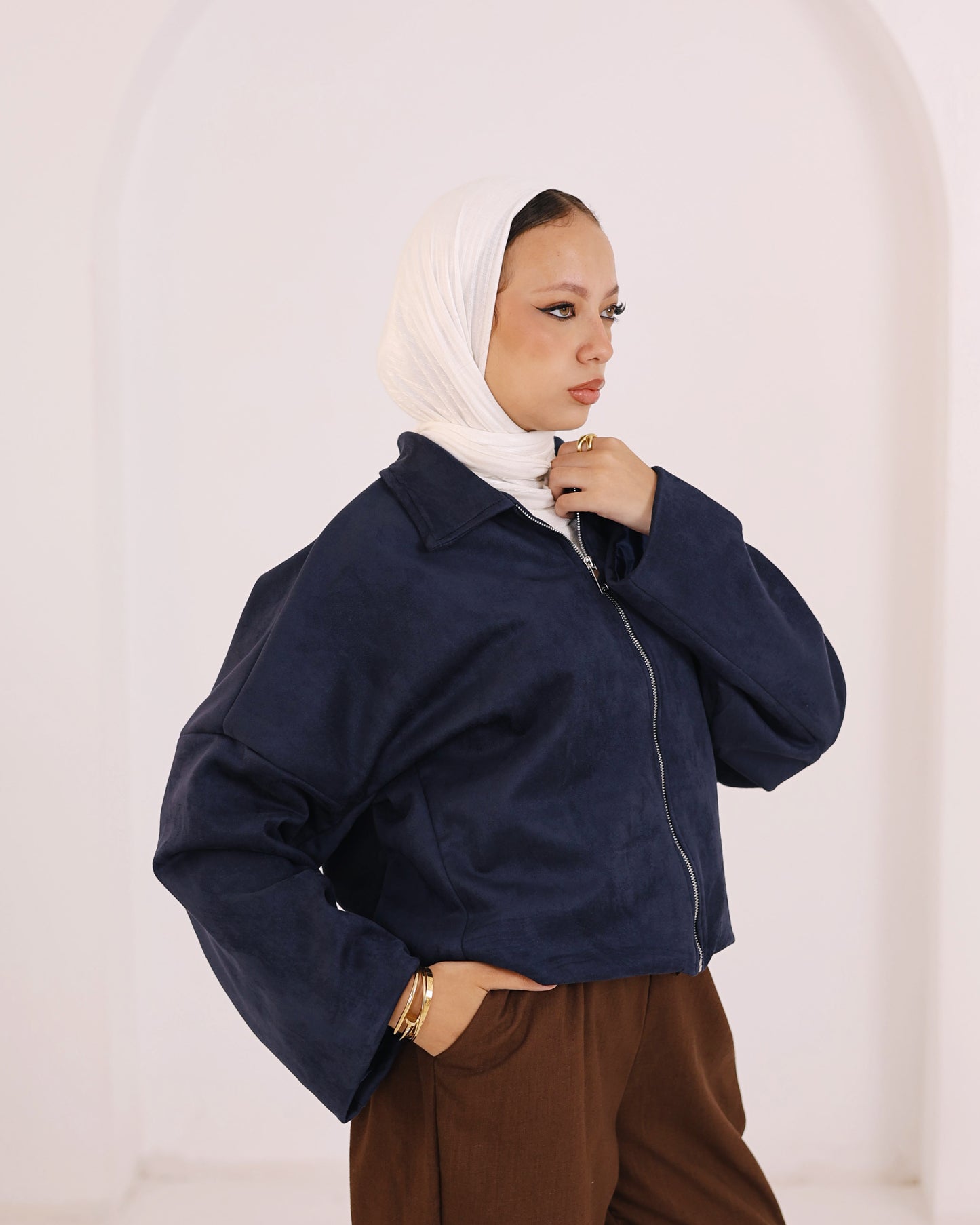 The suede Cropped Jacket Navy