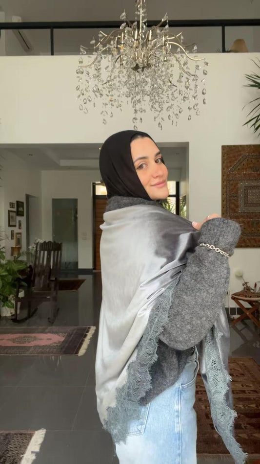 Velvet lace scarf Gray