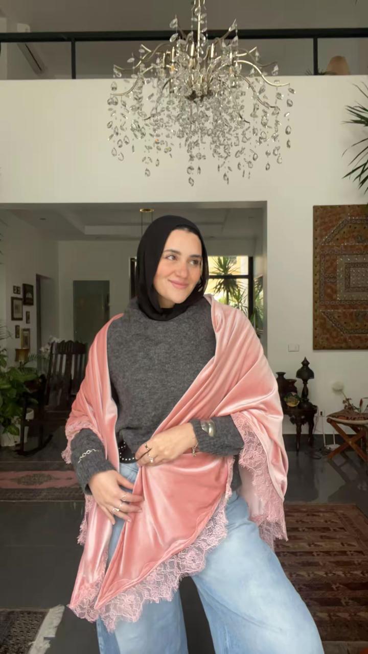 Velvet lace scarf Dusty Pink